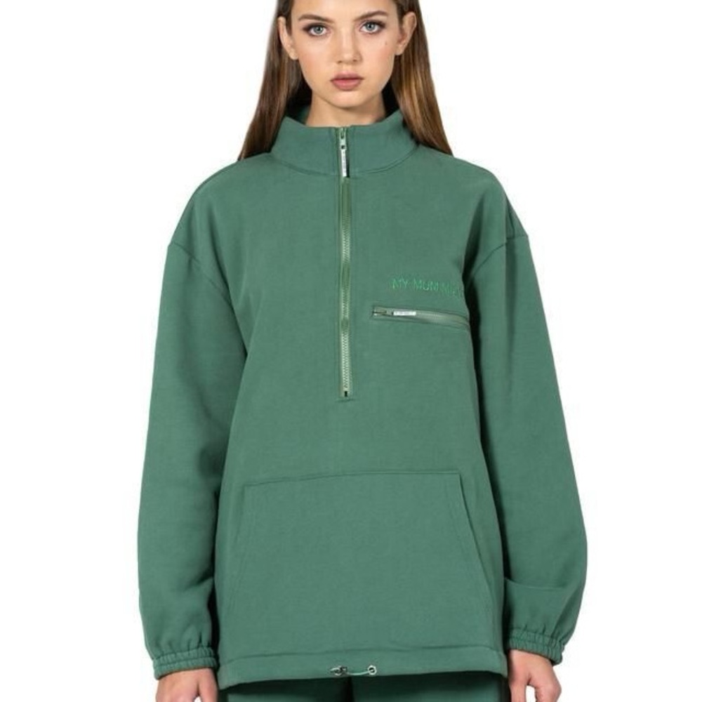 My Mum Made It Oversized Green Organic Cotton 1/4 Zip Pullover Sweatshirt Small